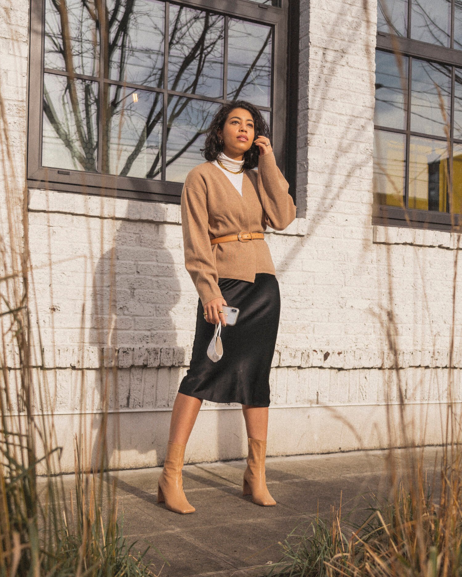 Aday Soft Landing Jacket // White Turtleneck (similar) // Billie the Label Skirt // Miista Boots // Sezane Belt (similar)